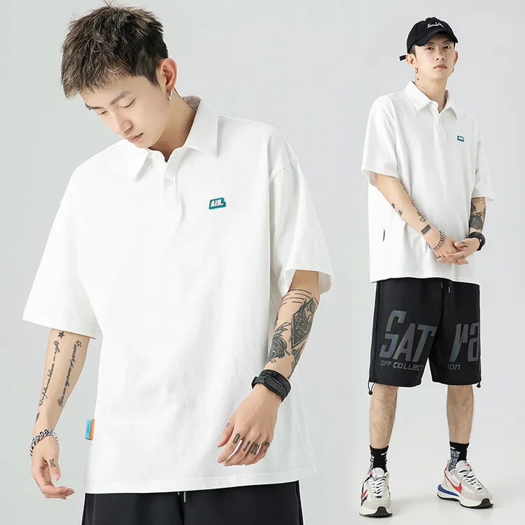 夏季新款宽松短袖纯棉简约百搭男装日系青年活力街头休闲polo衫