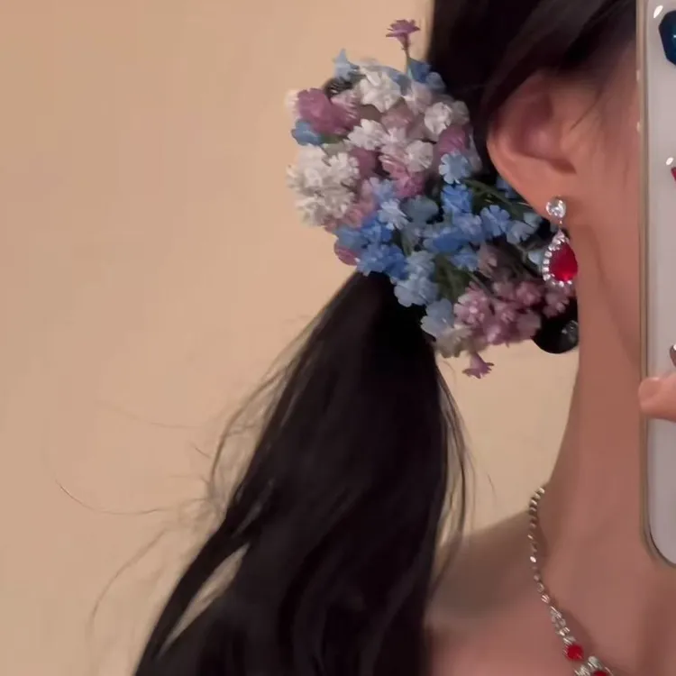 刘亦菲同款仙气满天星花朵发夹小众高级精致鸭嘴夹