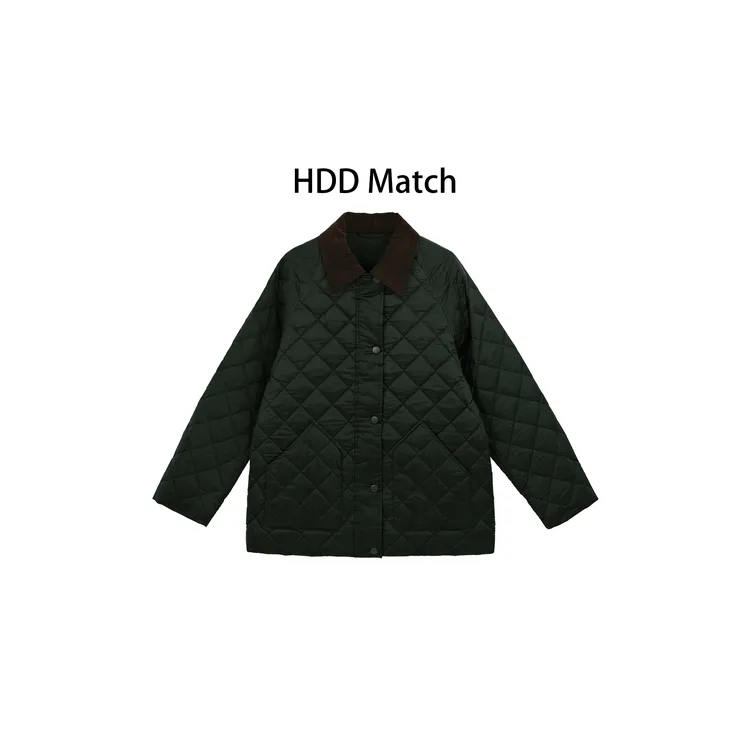 HDD- "暖暖冬季" 90白鸭绒 定制拼接条绒领宽松羽绒服外套 Y8942