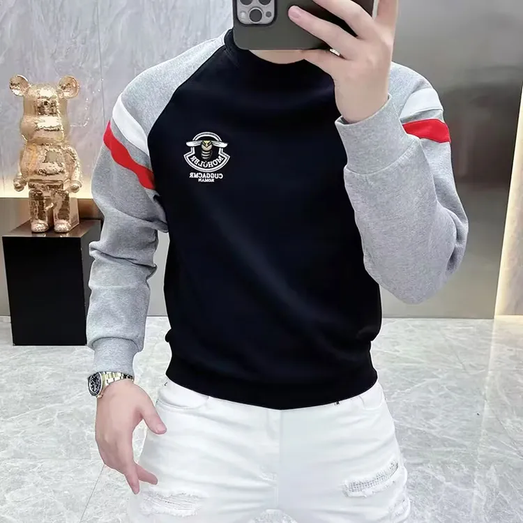 秋季新款卫衣男个性潮牌刺绣欧货痞帅修身体恤打底衫青年百搭上衣
