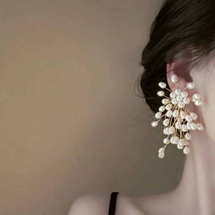 合金耳饰 气质轻奢珍珠耳环满天星925银针显瘦珍珠时尚长款贵气