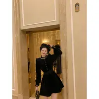 现货一生罗曼【金色宫殿2.0】法式复古赫本风秋冬短款连衣裙L1512