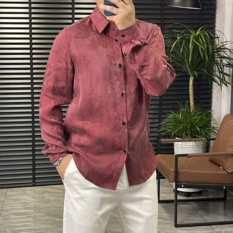 张先生欧货•8926秋冬男士时尚潮流提花工艺百搭翻领修身长袖衬衫