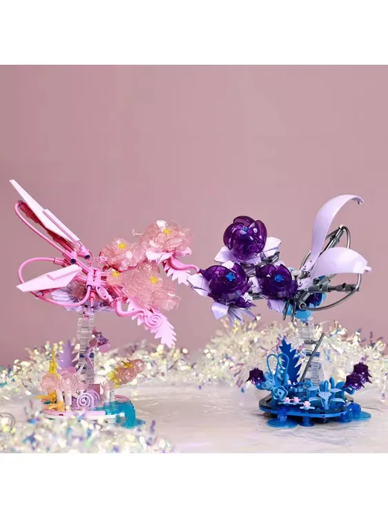 多麦咔积木水晶蝴蝶积木花拼装玩具创意摆件送闺蜜女孩生日礼物