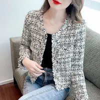 【清货+运费险】黑白色名媛气质流苏小香风粗花呢短款外套洋气Q922