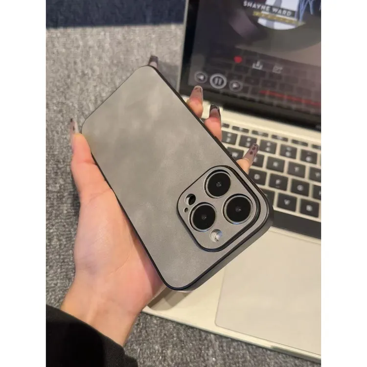 磨砂肤感秋冬小羊皮适用iPhone16Promax简约创意17pro/15/14防摔