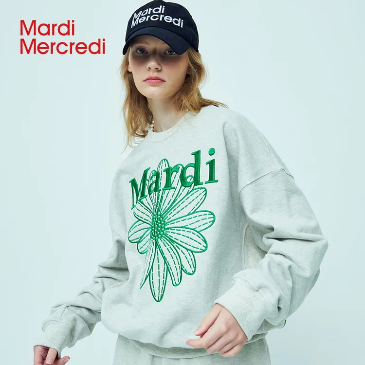 【Mardi Mercredi】刺绣小雏菊圆领休闲卫衣时尚宽松百搭情侣秋冬J