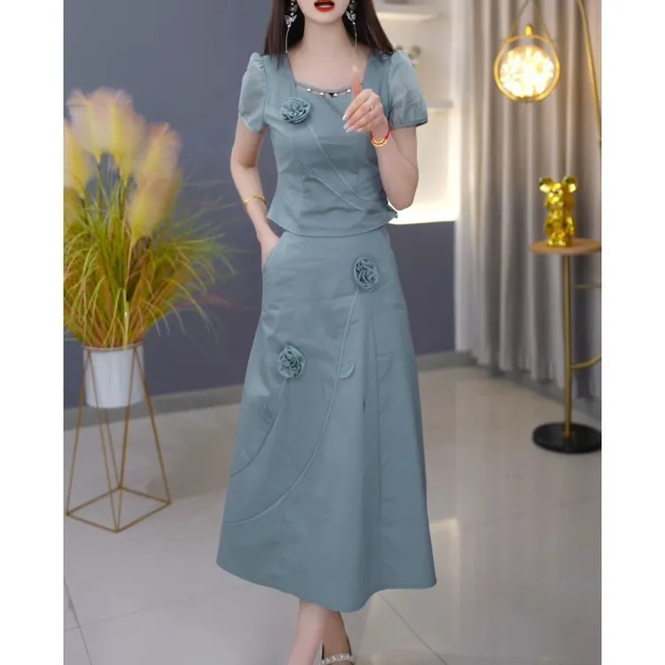 2025上衣+半身裙气质二件套装夏季新款时尚减龄洋气两件套