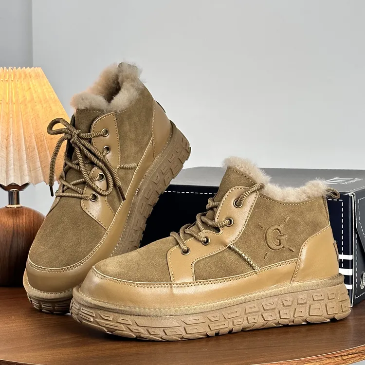 真皮！内里全羊毛！男士系带保暖时尚雪地靴防滑保暖雪地靴K-2598