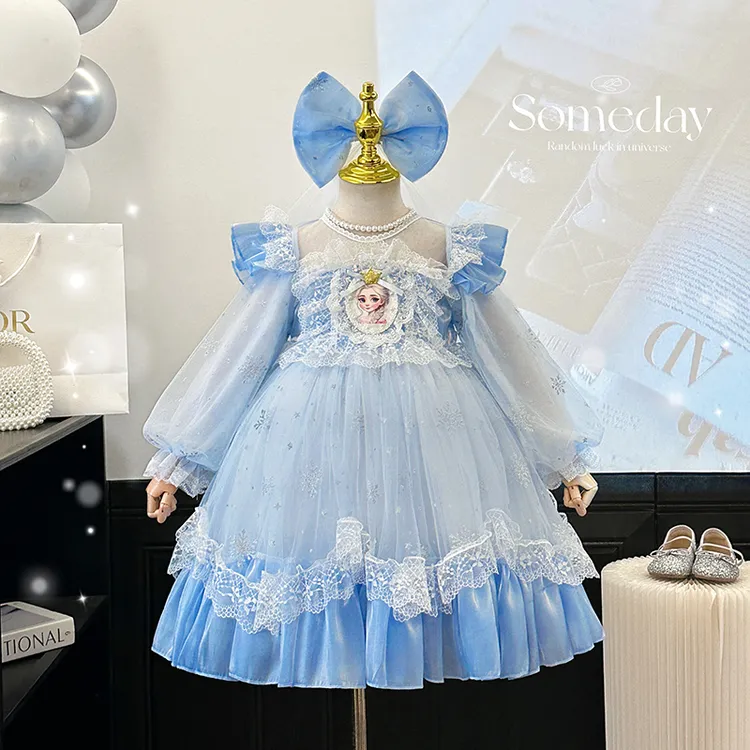 女童爱莎公主裙春装洋气女孩艾莎生日礼服洛丽塔蓬蓬裙儿童连衣裙