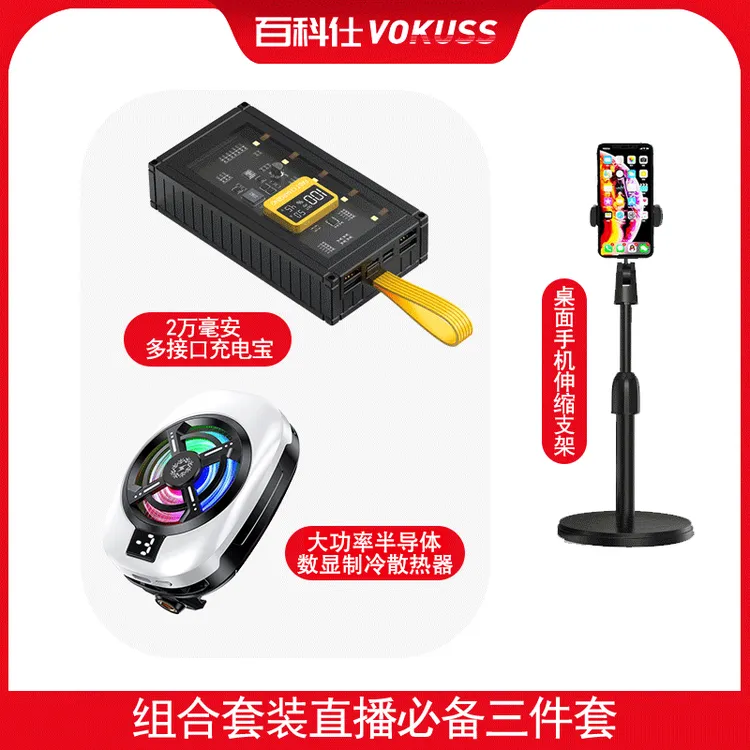 百科仕 组合三件套多接口充电宝炫彩三挡可调节制冷散热器小支架