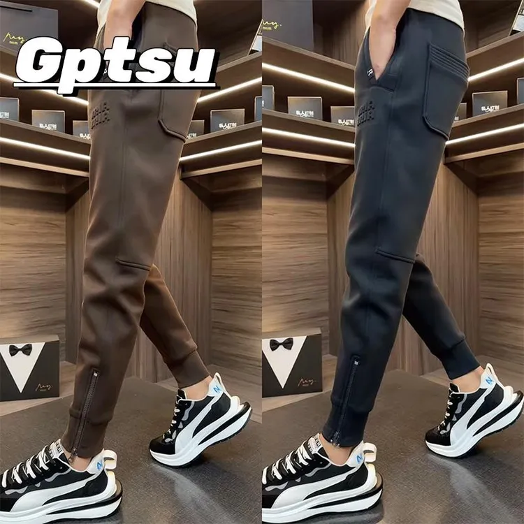 GPTSu钢印小脚休闲裤春秋季男士时尚修身弹力卫裤潮牌简约运动裤