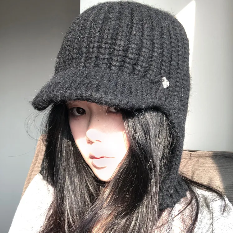 爱心小标韩系飞行帽含羊毛针织毛线护耳帽秋冬保暖显脸小雷锋帽