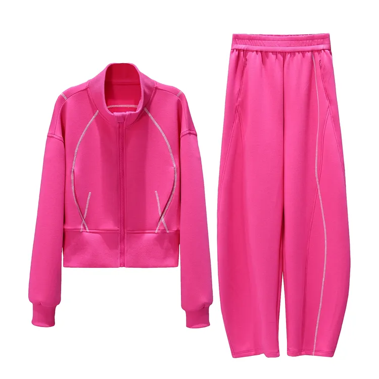 【LIANG哥女装】2025欧版莱赛尔休闲时尚轻薄爽肤洋红色套装3018A