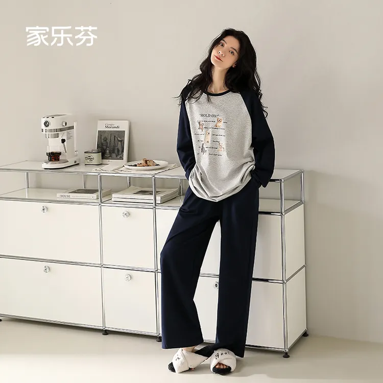 家乐芬睡衣女士春秋款秋季长袖纯棉家居服大码卡通休闲套装可外穿
