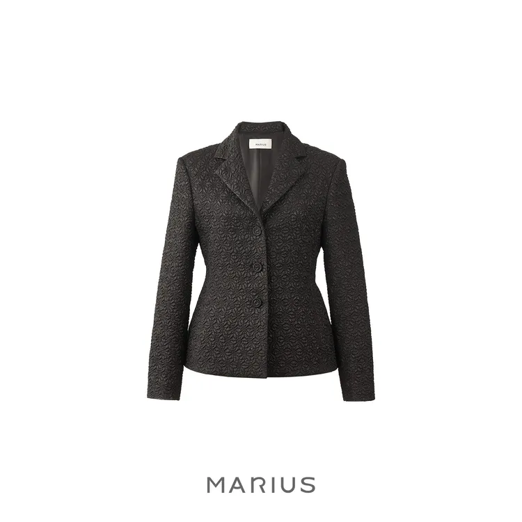 MARIUS”香香西装“高定立裁肌理感收腰翻驳领设计提花小西装