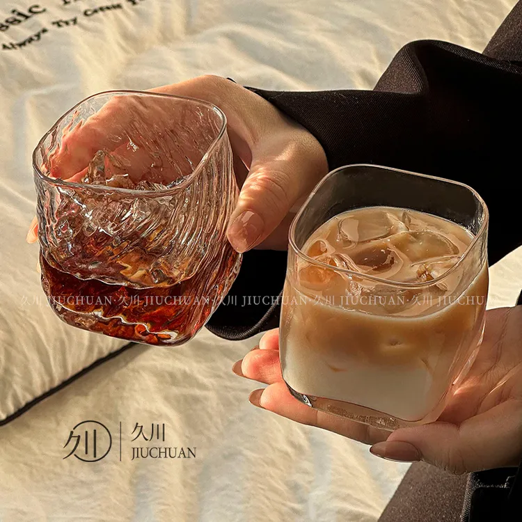 ins风高颜值四方玻璃杯子创意美式拿铁咖啡杯威士忌洋酒杯果汁杯