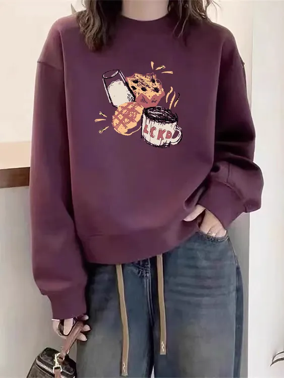 纯棉短款卫衣女装2025新款秋冬欧货无帽小个子外套洋气印花上衣潮