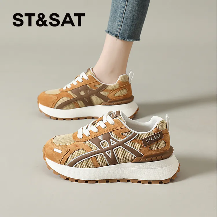 星期六美式黄色阿甘鞋女鞋2025新款秋季网面透气运动鞋休闲德训鞋