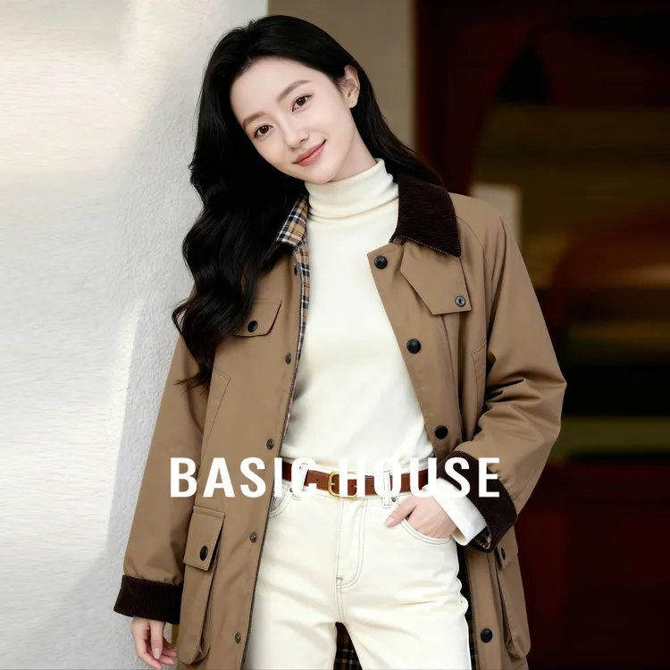 Basic House/百家好秋冬复古时尚翻领简约百搭棉服-B0625B5PNL2