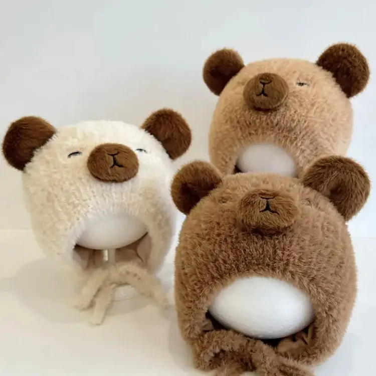 宝宝帽子护耳小熊儿童小动物男孩婴儿毛绒女春秋秋冬季早秋冬天