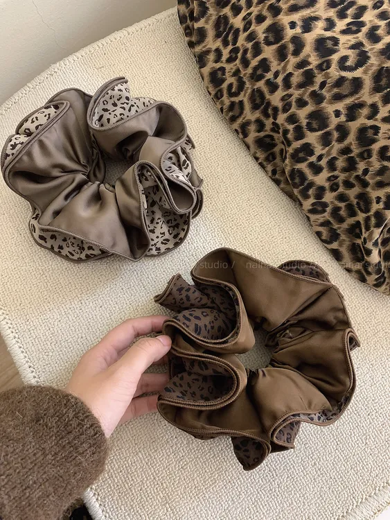 豹纹缎面大肠发圈~四层超大号高级感丸子头发绳马尾扎头发头绳女