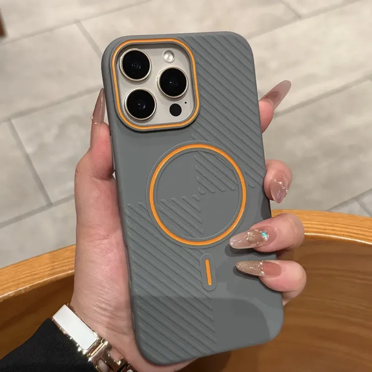 斜条纹拼接适用iPhone16pro手机壳时尚苹果15磁吸15promax高级