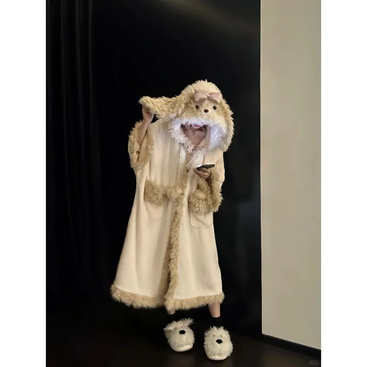 韩系蝴蝶甜美少女珊瑚绒睡衣秋冬新款保暖宽松套装可外穿