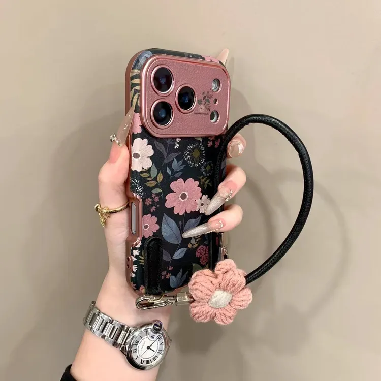 高级玫粉色花朵大视窗适用iPhone17promax手机壳iPhone16镜头保护
