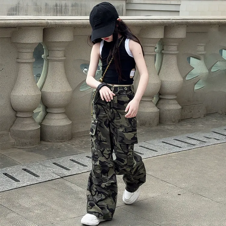 女童迷彩工装裤夏季薄款无袖背心上衣套装2025夏装时尚网红大童装
