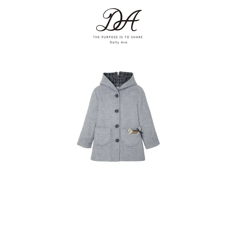 Dolly Ave「少女系列」 高级复古格纹撞色高密夹棉女童冬款毛呢大衣