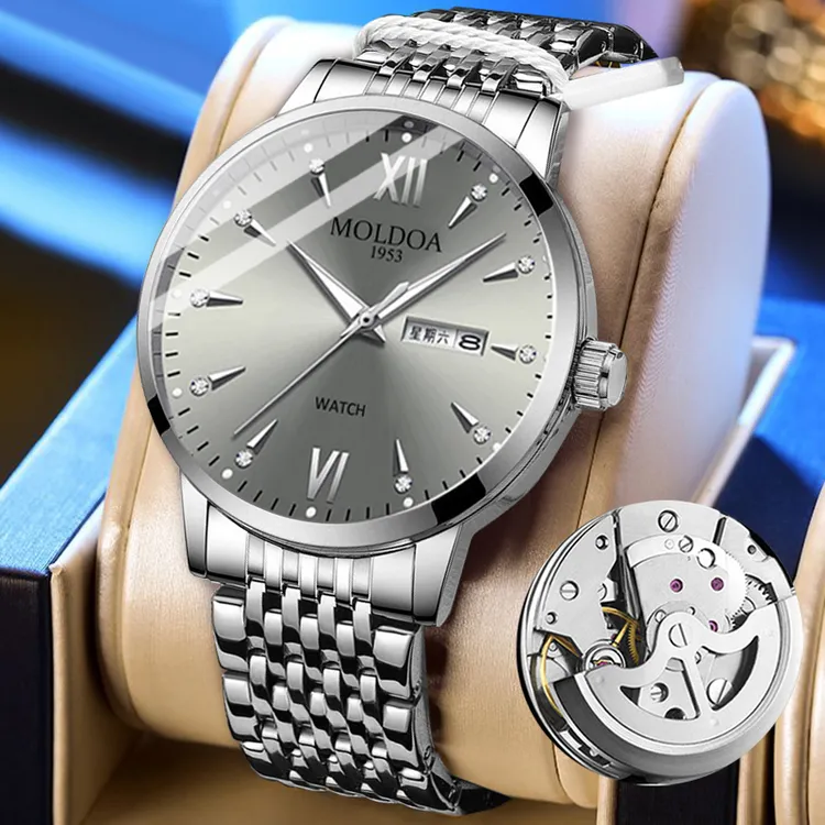 【双日历】多功能全自动机芯男表防水百搭钢带时尚全自动男士手表商品图