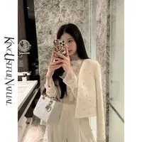 KUN  【白露落霜】 贵气十足 手工花朵型钉珠羊毛小香短款上衣外套