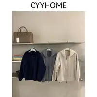 CYYHOME皮拉链连帽针织抽绳上衣