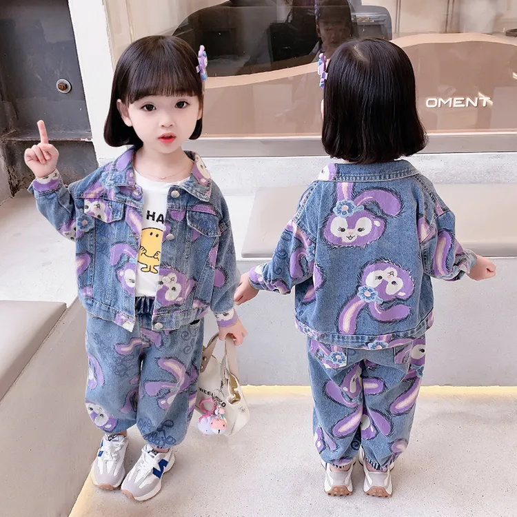 洋气春款时尚女孩宝宝儿童春装两件套女童牛仔套装春季新款爆款