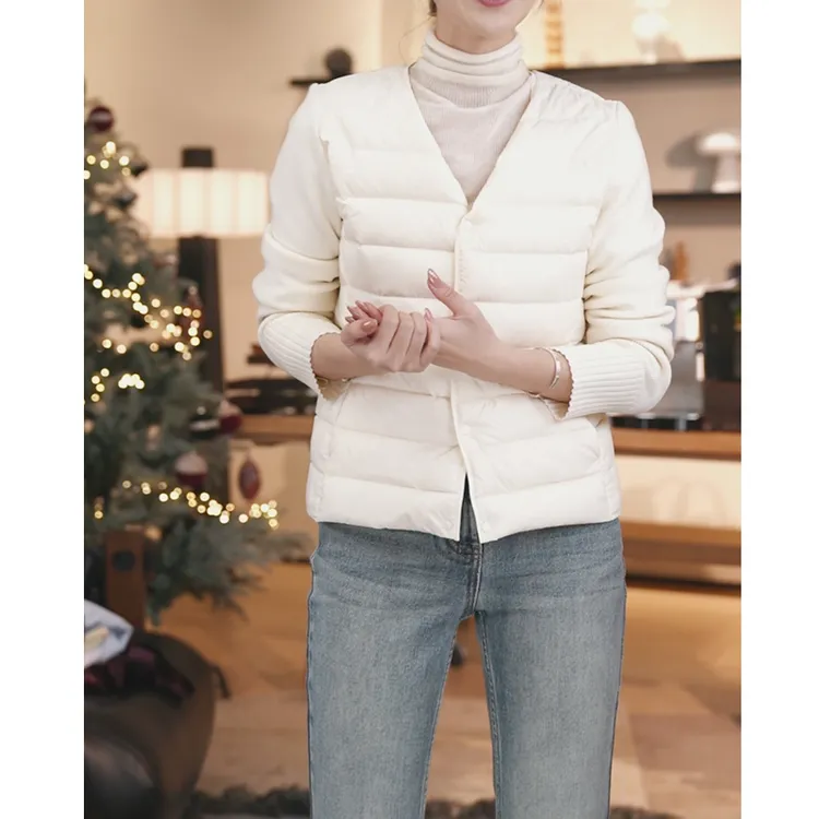 张七七2025秋冬季新款针织轻羽绒女修身显瘦保暖短款羽绒服外套