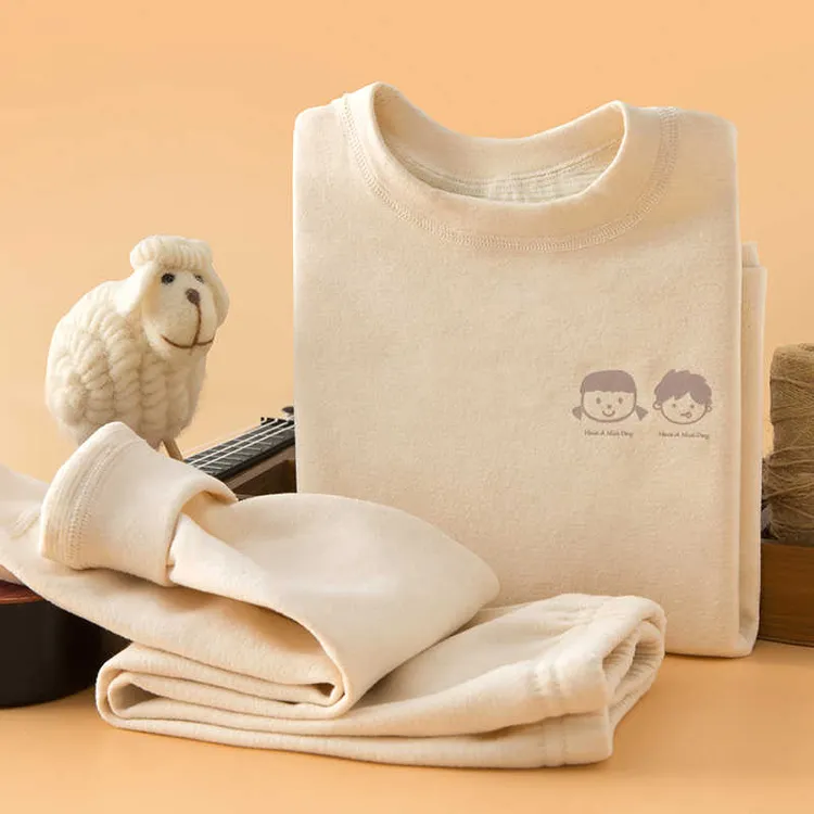 秋季羊毛桑蚕丝保暖内衣套装男女童儿童长袖秋衣裤透气吸汗保暖