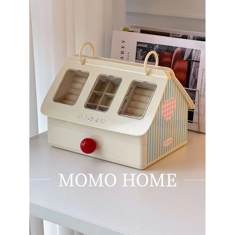 MOMO公主风首饰收纳盒带透明视窗女孩耳环戒指整理箱首饰盒