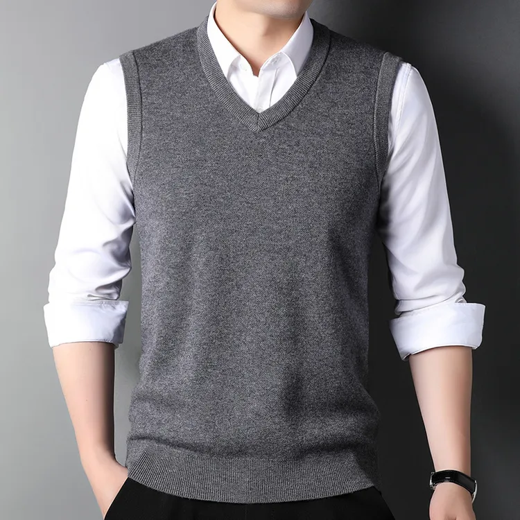 圣努尔羊毛背心男士鸡心领纯羊毛商务休闲打底无袖坎肩羊毛衫