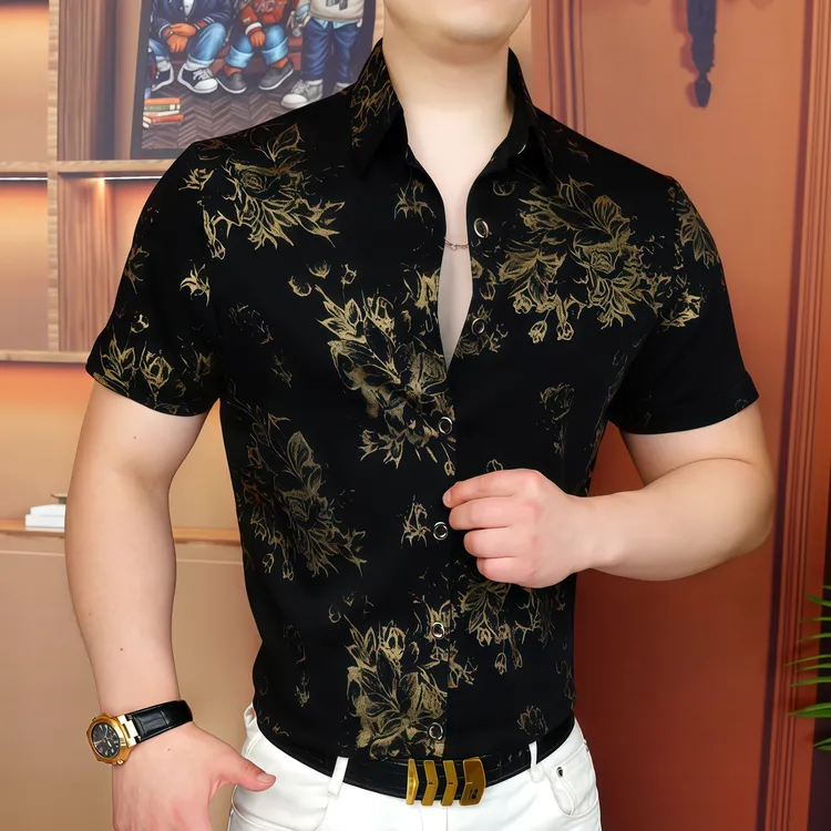 《黄金岁月》2025夏衬衫休闲百搭潮流个性男士修身翻领帅气商务时尚