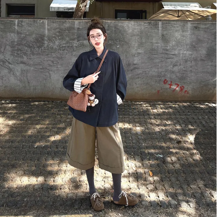 韩系慵懒风穿搭时尚气质显瘦百搭衬衫外套女休闲宽松直筒五分裤子