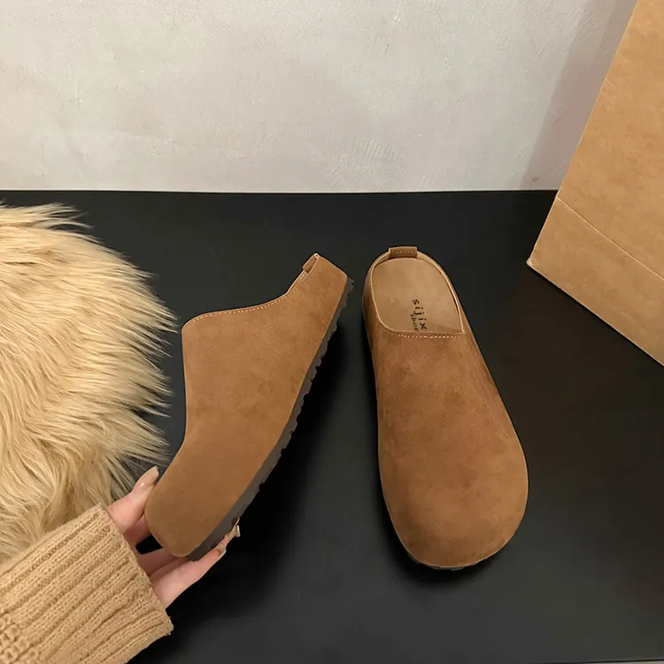 内增高勃肯鞋女外穿2025春秋百搭新款一脚蹬包头半拖鞋厚底拖鞋