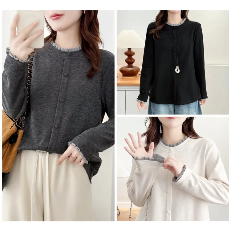 120-200斤大码女装胖妹妹冬季显瘦加厚保暖花边长袖T恤内搭打底衫