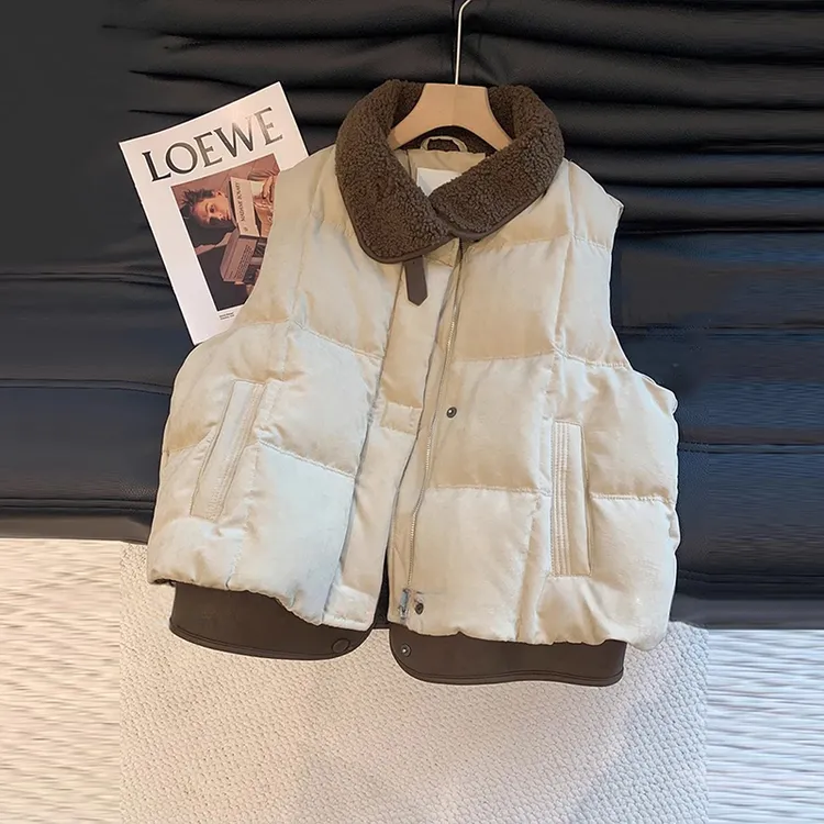 拼接无袖毛绒领棉马甲女2025秋冬休闲风格高级日常叠穿穿搭款