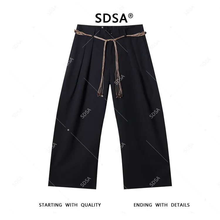 SDSA男士新款轻奢痞帅男装韩版休闲褶皱西裤男设计感显瘦直筒小众