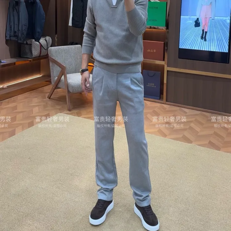 L*P【醋酸+羊毛混纺】秋冬男士轻奢极简老钱风直筒休闲裤25270