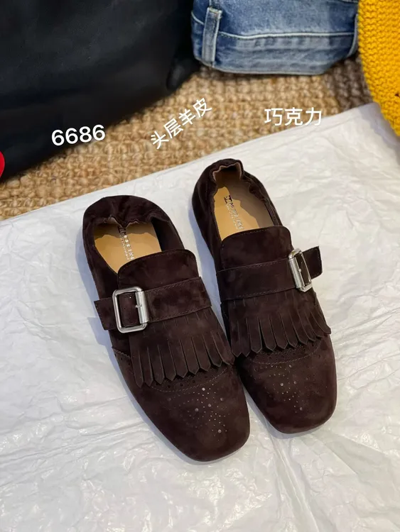 流苏透气单鞋真皮时尚乐福鞋圆头百搭头层豆豆鞋多巴胺百搭鞋子