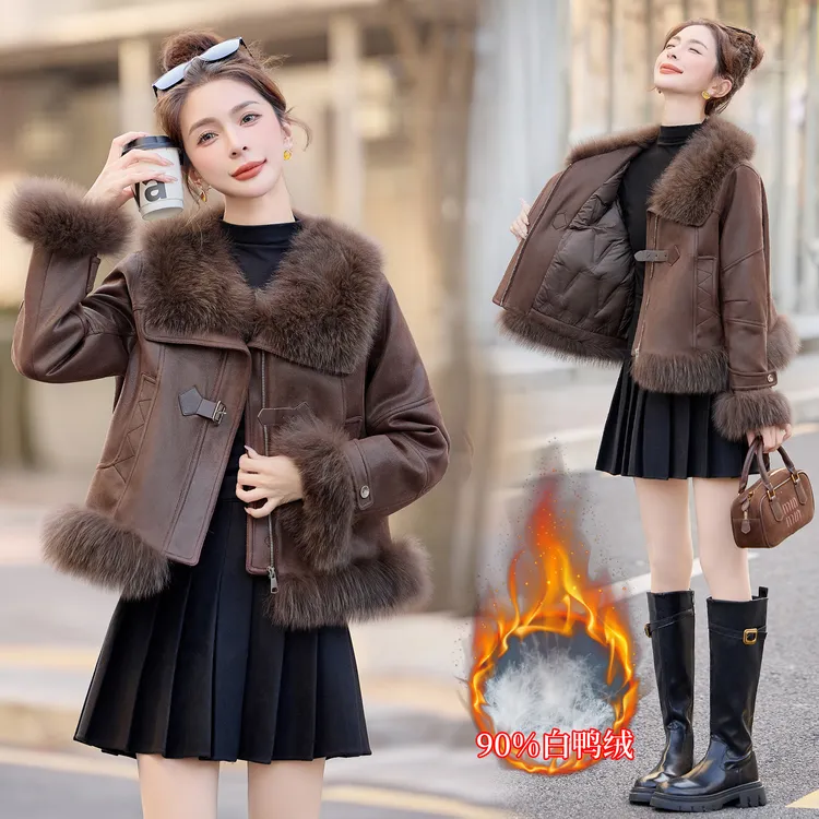 轻奢狐狸毛拼接羽绒服女2025年冬季新款高级感气质小个子短款外套