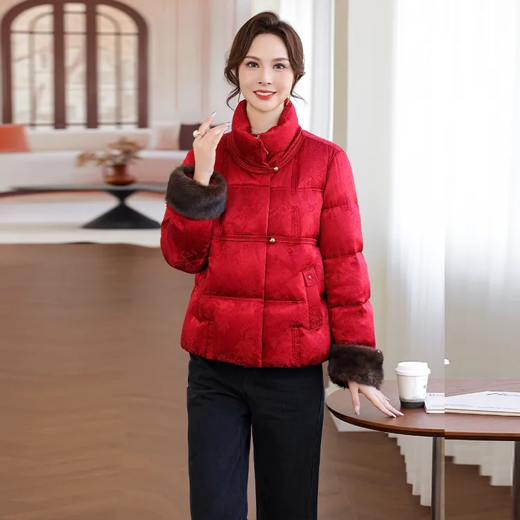 81172【90鸭绒】国风羽绒服女冬季中老年女装盘扣喜婆婆红色羽绒袄