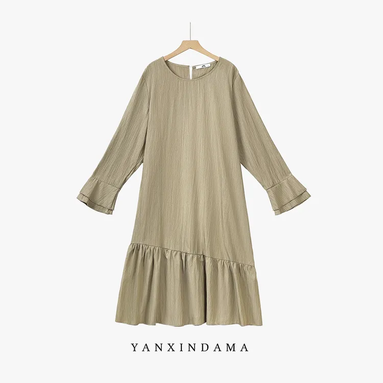 【岩心】大码女装300斤胖MM新款时尚宽松法式气质复古连衣裙10068